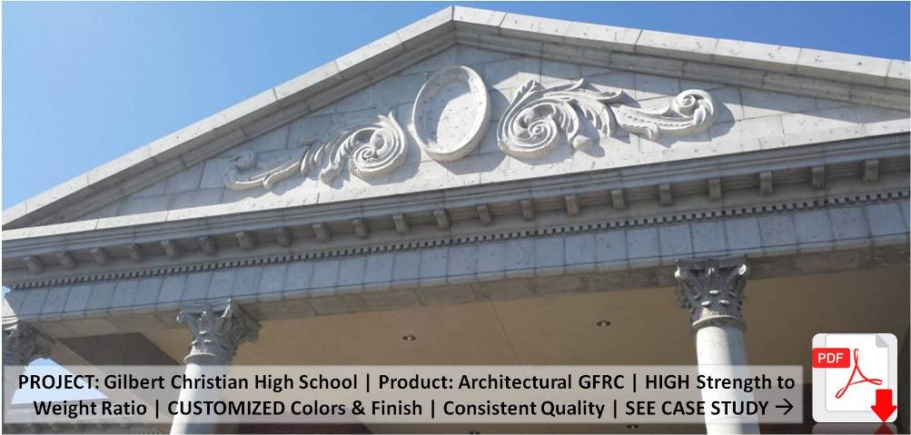 AAS (Formerly ACS) | Gilbert Christian Highschool | Product: Architectural GFRC (Light Weight Concrete) | Architect: L. Smith - H & S International LLC. | Contractor: A. R. Mays