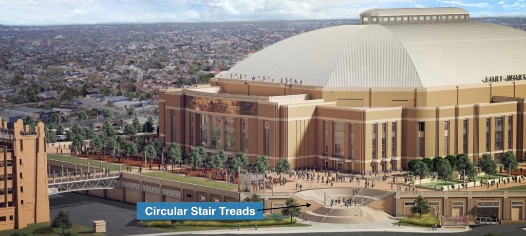 Ft Worth Arena Project | Concentric Circles of Stair Treads Achieved using Wet-pour Architectural Precast Concrete