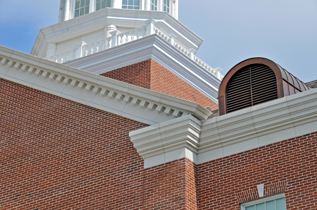 SMU Caruth Hall | Ornate Design at the top | Denteel Frieze all around Eaves using Architectural GFRC | Wall Coping