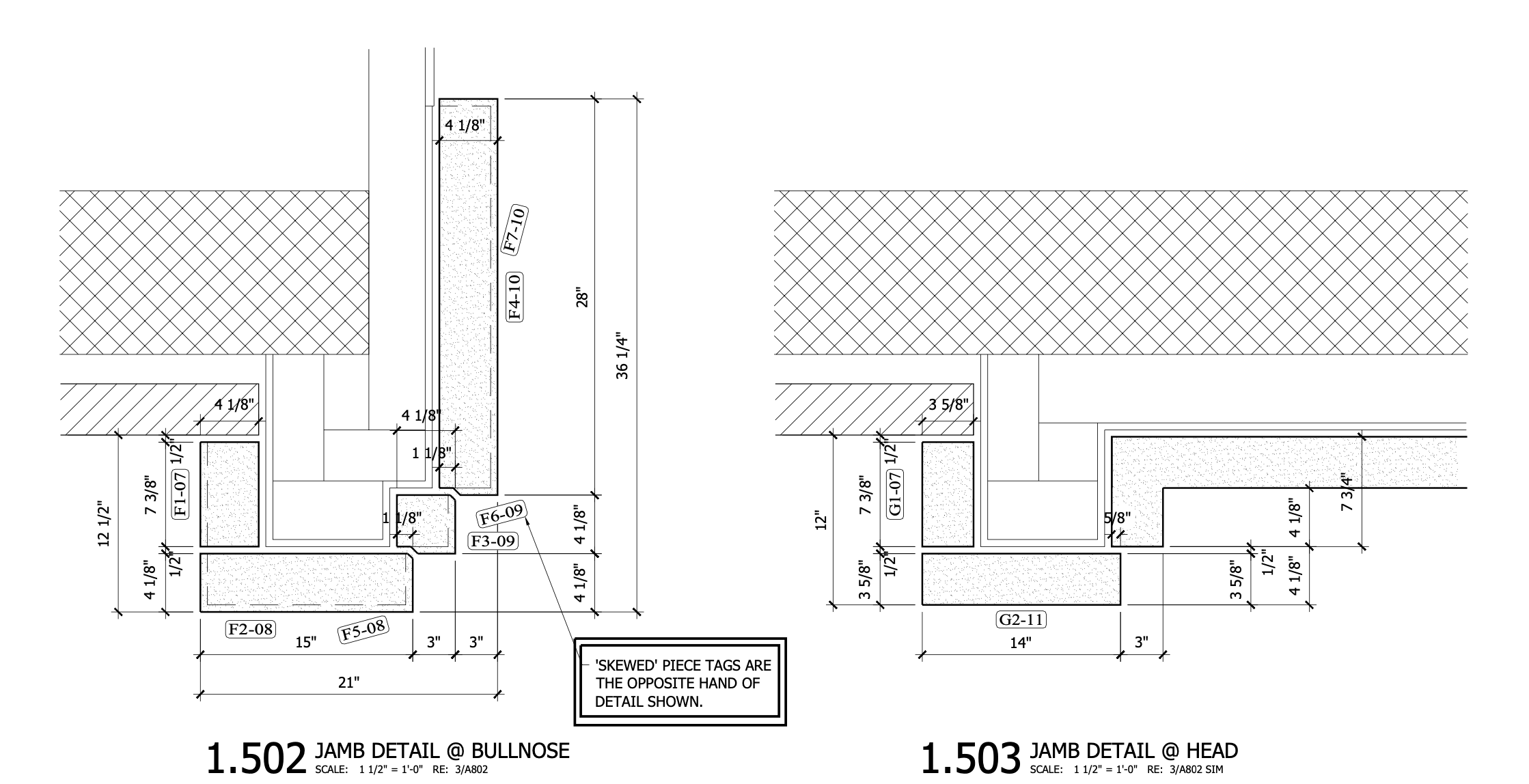 CAD Drawings for a couple of cross-sections from one entryway surround trim design